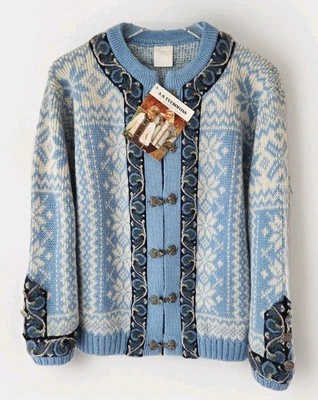 Suéter AS Evebofoss Norway Fair Isle 48 XL 16 18 azul branco novo vintage com falhas - Imagem 1 de 4