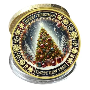 Collector Series Christmas Tree Challenge Coin Merry Christmas Golden Medal - Picture 1 of 7