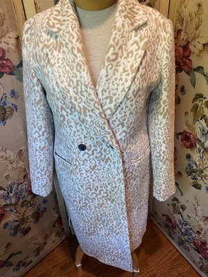 Jaqueta longa nova com etiquetas Nine West Pea Coat feminina bege médio marrom estampa de chita - Imagem 1 de 4