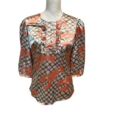 BCBG MAXAZRIA Mujer Pequeña Blusa LANGOSTA Vacaciones Océano Playa Náutico VOLANTES Foto 1 de 4