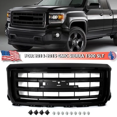 For 2014-2015 GMC Sierra 1500 SLT Style Front Bumper Grille Assembly Gloss Black - Изображение 1 из 4