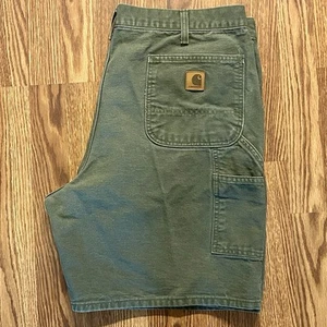 Pantaloncini vintage CARHARTT ~ falegname ~ uomo 40x8" ~ B25 verde muschio ~ tela d'anatra ~ originali - Foto 1 di 17