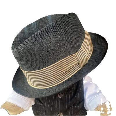 Sombrero Fedora De Paja Stetson Panamá Stetson Vintage Años 50’s 60’s Para Hombre 6 3/4 Blanco y Negro Foto 1 de 4
