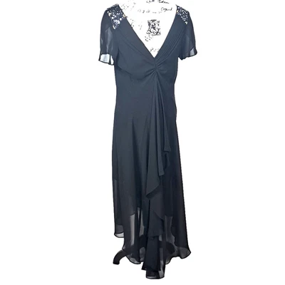 Maxi Vestido Vintage SL Fashions Cuentas Transparente Alto Bajo Talla 14 Negro Cachicho Foto 1 de 4