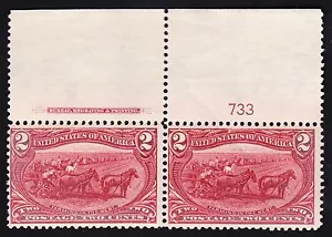 US 286 2c Trans-Mississippi Top Plate #733 Pair F-VF OG NH SCV $160 - Picture 1 of 2