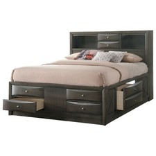 Contemporary Style 1Pc Queen Size Bed Storage Drawers and Shelf HB Grey Finish