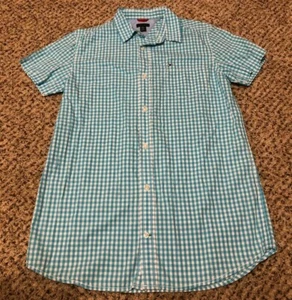 NICE Tommy Hilfiger Blue White Plaid Short Sleeve Button-Up Shirt Youth XL (20) - Picture 1 of 4