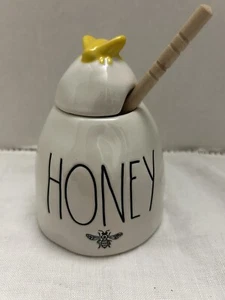 Rae Dunn Honey Pot w/Lid & Wood Dipper - Honey Bee Artisan Collection - Picture 1 of 6