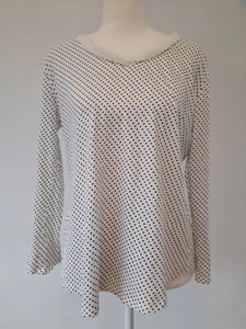 Laura Ashley Women Blouse Top Size Small White Polka dot 3/4 Sleeve VNeck Frayed - Picture 1 of 8