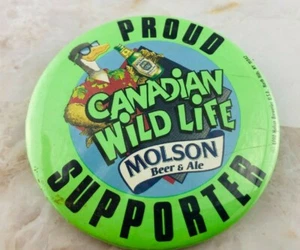 Pulsante Spilla Molson Beer & Ale - Orgoglioso sostenitore della fauna selvatica canadese 1990 - Foto 1 di 3