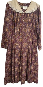 Vestido De Colección Años 80 Hecho en Unión Talla 14 Cuello Marinero Caída Cintura Plisados Núcleo de Casa - Imagen 1 de 15
