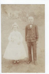 Junge Mädchen & Junge Portrait Echt Foto Postkarte Satrap RPPC - Bild 1 von 2