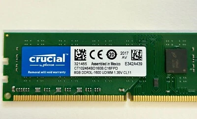 Crucial 32GB RAM (4 x 8GB ) DDR3L-1600 UDIMM CT102464BD160B.C16FPD - Image 1 of 3