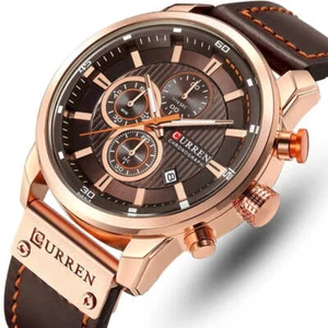 Men's Leather Sports Chronograph Watches - Picture 1 of 8