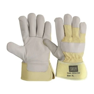Gelbe Canvas Rigger Handschuhe mit echtem Rindsnarbenleder Handfläche Größe 10 / XL - Bild 1 von 1
