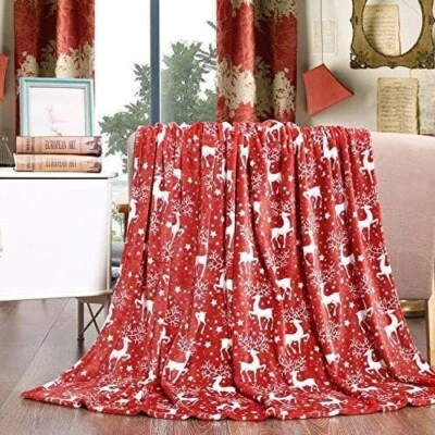 Velvet Touch Ultra Plush Christmas Holiday Printed Fleece Throw/Blanket-Reindeer - Image 1 of 3