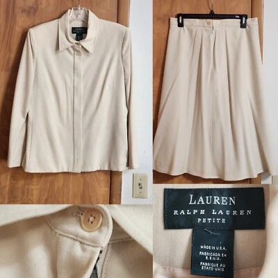 Lauren Ralph Lauren Ivory 2 Piece Worsted Wool Jacket Skirt Suit Set Size 12P - Image 1 of 4