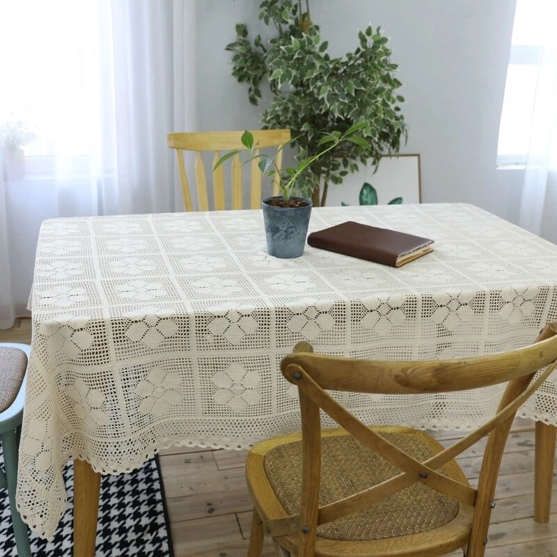 Retro Baumwolle Häkel Spitze Tischdecke Rechteckig Tischtuch Hohl Gewebt Ess - Bild 1 von 4