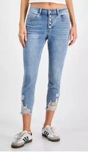 Indigo Rein Womens Distressed Curvy Stretch Cropped Jeans Juniors 0 NWT - Picture 1 of 10