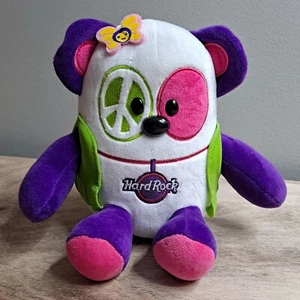 Juguete de peluche Hard Rock Café panda oso hippie paz 6,5" rosa púrpura - Imagen 1 de 6