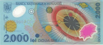 1999 2000 LEI ROMANIA CURRENCY UNC POLYMER BANKNOTE NOTE MONEY BANK BILL CASH - Image 1 of 2