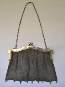 Heavy Antique All Sterling Mesh Theater Handbag Ornate Frame 218 grams - Picture 1 of 14
