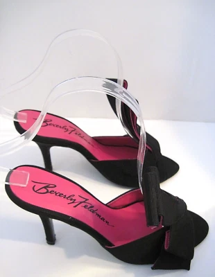 Beverly Feldman Black Fabric Designer Bow  Leather Pumps Heels Size 36 1/2 NWOT - Image 1 of 4