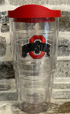 The Ohio State University 24 oz Tervis Cup Tumbler Clear Red Lid Cover