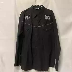 Toro Western Shirt Pearl Black Snaps Embroidered Skull Feather XL Dark Black - Picture 1 of 9