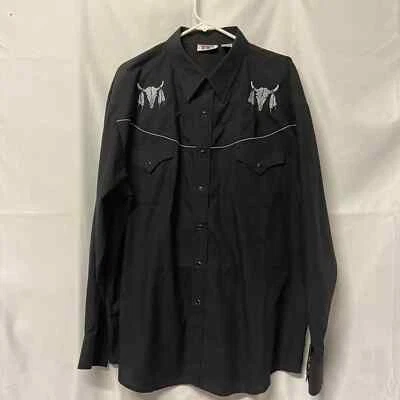 Camisa Toro Western Negra Perla Broches Bordados Calavera Pluma XL Negra Oscura Foto 1 de 4