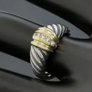 D.Yurman Diamond Thoroughbred Cable Ring Size 6.5 Silver/14K Yellow Gold Vintage - Picture 1 of 5
