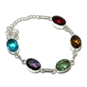Amatista, piedras preciosas de apatita hecha a mano 925 pulsera de plata este... - Imagen 1 de 7
