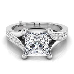 Geteilter Schaft IGI-zertifiziert Princess Lab gezüchteter Diamant Solitär mit Akzenten Ring - Bild 1 von 12