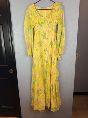 Vintage Yours San Francisco Dress Womens 9 XS Floral Maxi Ruffle Union Made 70s - Image 1 of 4