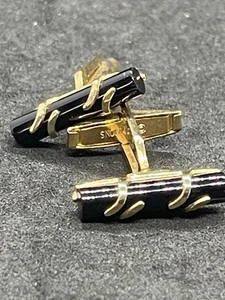 Vintage Men’s Cufflinks Black & Gold Tone Emmons Oblong Scroll Design Sharp - Picture 1 of 3