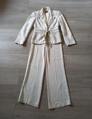 Principles Ivory Petite Linen Mix Wide Leg Trousers & Tie Front Jacket Set UK6 - Image 1 of 4