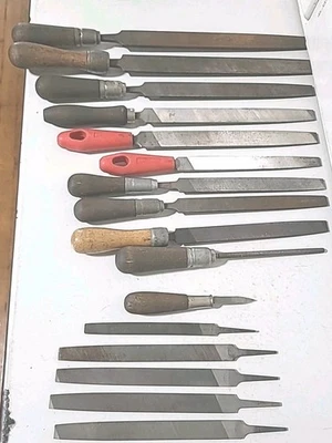 WOOD HANDLES FILES LOT, 16 Files, 11 Wood Handles, Vintage Tools Skroo Zon Etc  - Image 1 of 4