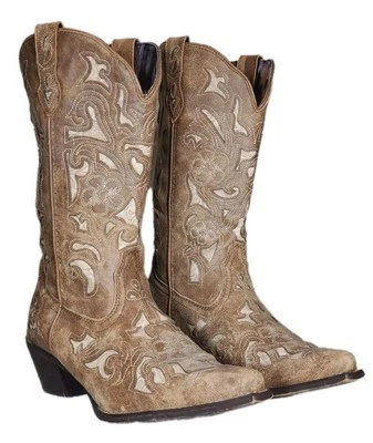 Laredo Sharona Tan Crackle Sanded Goat Boots Bone Underlay 52041 Women's US 10 M - Image 1 of 4