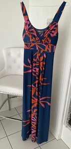 Apricot brand - Blue Orange Pink Maxi Dress with Tropical Leaf Print Sz 10 12 - Picture 1 of 7