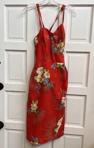 Paradise Hawaii Sarong Kleid Vintage 50er 60er Jahre Kleid Pin-Up Retro rot Gr. 8 - Bild 1 von 13