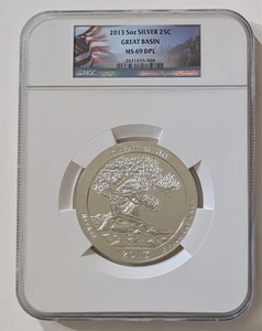 2013 5 OUNCES SILVER 25C GREAT BASIN COIN NGC MS69 DPL SKU 2621655-009 - Picture 1 of 2
