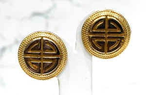 Orecchini Givenchy Vintage Clip On Tono Oro Logo 4G Tondo Firmati - Foto 1 di 11