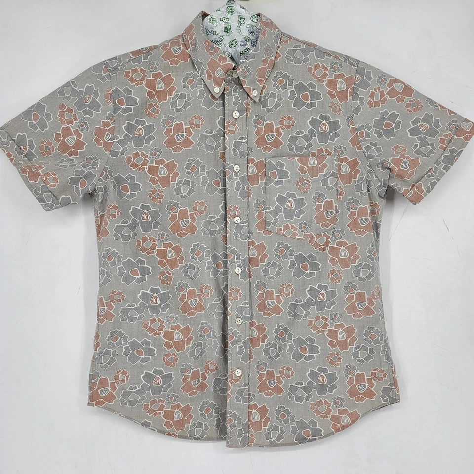Jack Spade Shirt Men Large Gray Floral Reverse Print Short Sleeve Button Up - Image 1 of 4