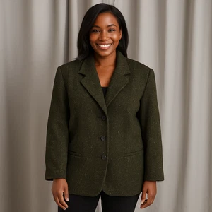 White Stag Wool Blend Tweed Blazer Coat Green Plus Size 20W 3 Button Jacket - Picture 1 of 11