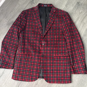 MADISON Red Plaid Corduroy Jacket Coat MENS M 40/42 Blazer Modern Fit Christmas - Picture 1 of 15