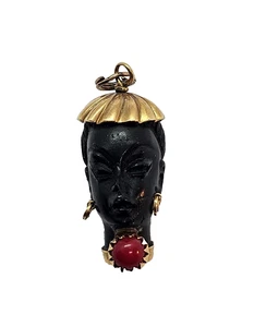 CORLETTO 3-D Blackamoor geschnitztes Ebenholz 18k Gelbgold Charm Anhänger ITALIEN - Bild 1 von 10