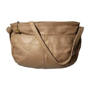 Brio Soft Leather Shoulder Bag Beige Taupe Tan Handbag Purse Hobo Vintage - Picture 1 of 18