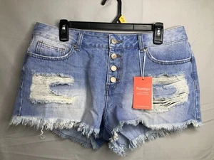 Flamingo Women's Size L LARGE Cut-off Shorts Light Blue Distressed Denim NWT - Picture 1 of 16