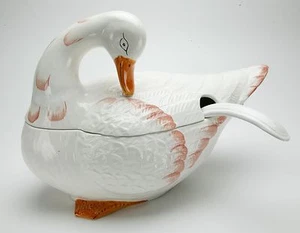 Traumhafter klassischer Suppenheber aus Porzellan mit großer weißer Gans. Made In Italy. Ex. - Bild 1 von 5