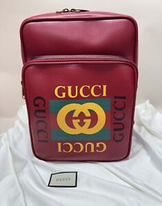 GUCCI LUXURY ARCHIVE 1980’S PRINT LOGO GRAIN LEATHER BACKPACK 3690$ NEW!